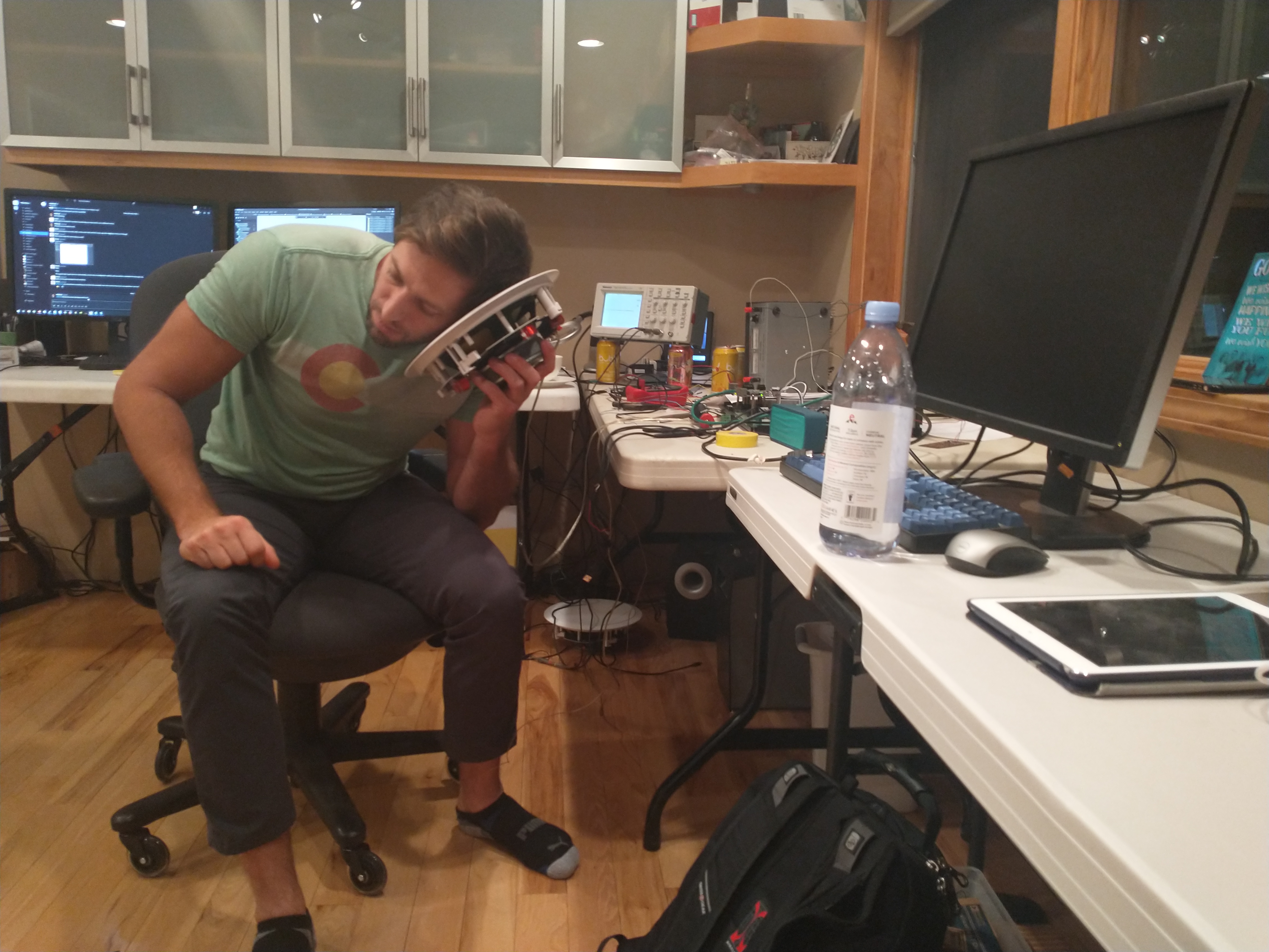 Jason testing audio equipment